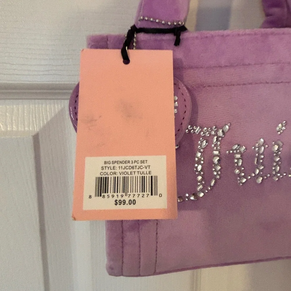 NWT Juicy Couture Lavender Velour Mini Bag Rhinestone Logo‎ Purple & Coin Bag